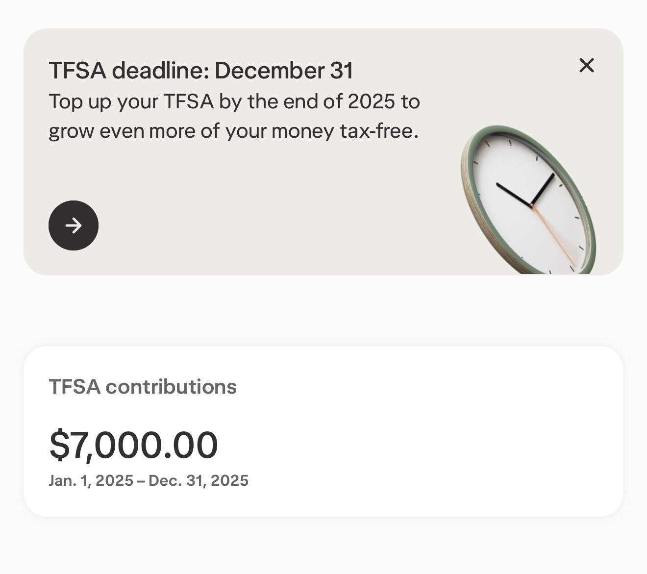 Receipts of me maxing out my Canadian TFSA contributions for 2025!